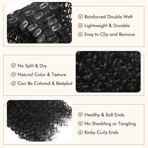 Kinky Curly Clip in Hair Extensions Human 120g with 20 Clips 18 Inch