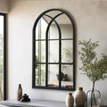 Dewfig Arched Wall Mirror 42x24 Inch Windowpane Mirror Black Variation of Windowpane-qm