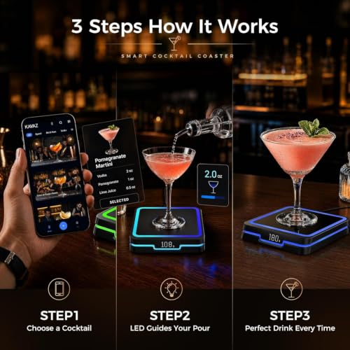 KAVAZ Smart Cocktail Maker Coaster with LED Pour Guidance - Jet Black