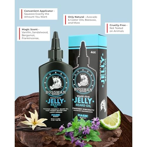 Bossman Jelly Beard Oil 4 oz + Mustache Wax for Men 1 oz Bundle | Natural, Organic, and Easy-to-Apply Styling Products ? Made in the USA