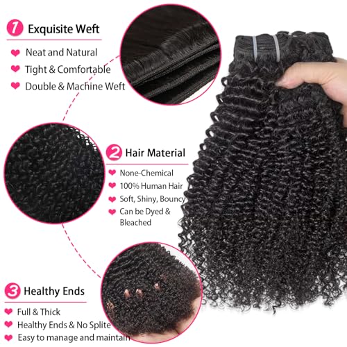 Kinky Curly Human Hair Extensions 14 16 18 20 Inch - Unprocessed Brazilian Virgin Hair Bundles for Black Women - Natural Black Color