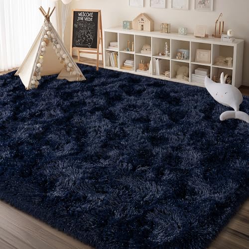 Navy Blue Rug 8x10 Large Fluffy Living Room & Bedroom Decor - Mugorn