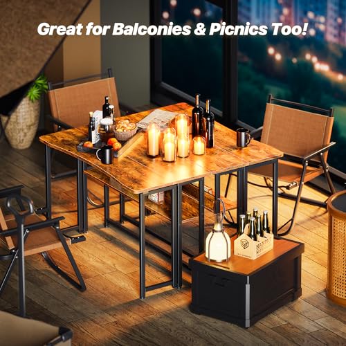 Rustic Brown Folding Desk with Storage Shelf - 39.4 Inch Compact Computer Table