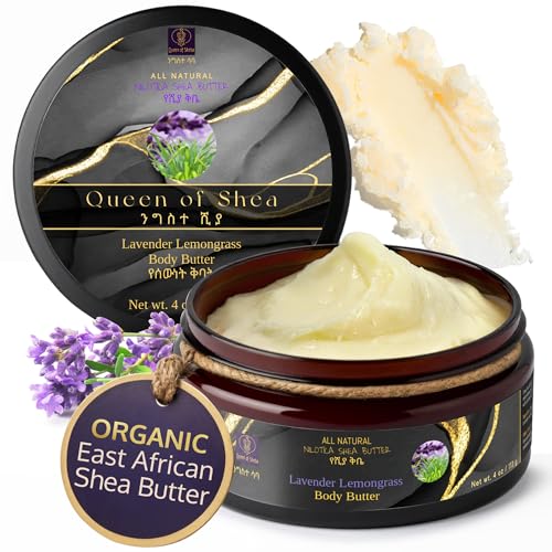 Queen of Shea Lavender Lemongrass All Natural Shea Body Butter 8oz - Organic & Deeply Hydrating