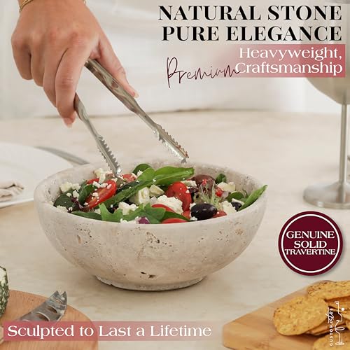 Gusto Nostro 8-Inch Travertine Decorative Bowl - Elegant Centerpiece & Fruit Bowl