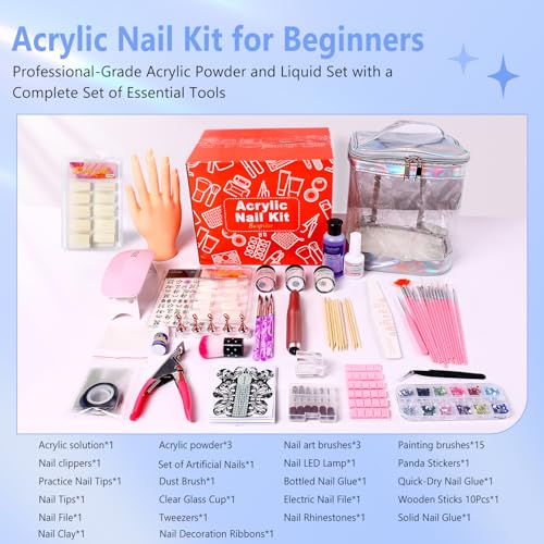 Acrylic Nail Kit 42-Piece Complete Set for Beginners with UV/LED Lamp & Drill