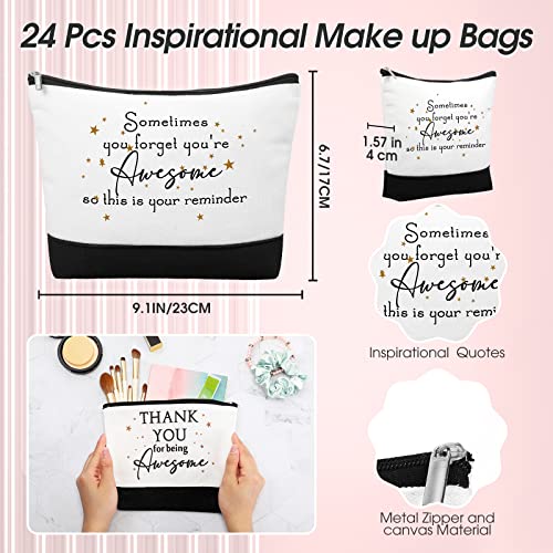 Sanwuta 48 Pcs Thanksgiving Day Make up Bags for Women Employee Appreciation Cosmetic Bags Canvas Keychains Bulk Gifts for Coworkers Nurse Team Staff(Classic)