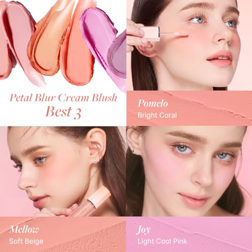 DEARDAHLIA Petal Blur Cream Blush (Fairy) - Soft-Blur Vegan Blush with Lightweight, Cloud Melting Texture, High-Pigment, Long-Lasting, Buildable, Cream to Powder Finish. Sensitive Skin Friendly. 4g