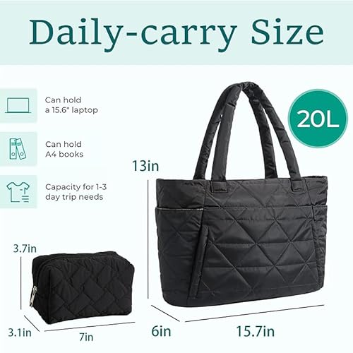 Puffer Tote Bag for Women, Large Quilted Puffy Handbag