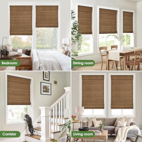 Cordless Bamboo Roman Shades - Highfield Teak, 35x64 Inches, Natural Window Covering - Privacy Variation