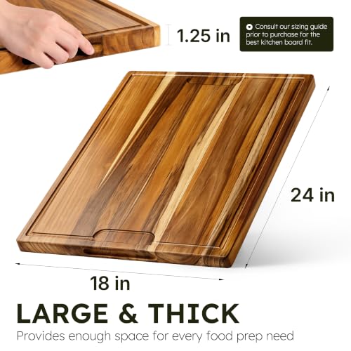 24 x 18 Inch Teak Cutting Board with Juice Groove - Butcher Block, Professional Kitchen Prep, Heavy Duty