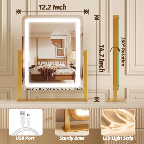 CraftCraze 15x13 Inch Dimmable LED Lighted Makeup Mirror with 3 Color Modes