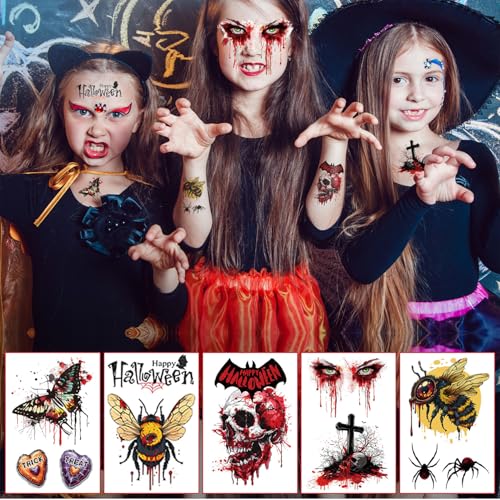 Halloween Temporary Tattoos, 36 Sheets Large Realistic Tattoos for Kids & Adults, Party Decoration Tattoos