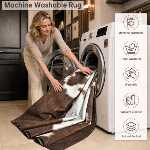 Foxmas 6x9 Brown Cow Print Rug - Southwestern Animal Pattern, Non-Slip, Machine Washable - Variation of THIS listing