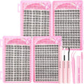 Lash Clusters Kit 608pcs, Natural Wispy DIY Eyelash Lashes Clusters Manga Extensions Kit, Spiky Lash Clusters D Curl with Lash Glue Brush Tweezer Remover