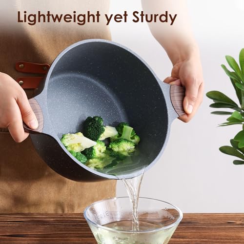 7 Quart Nonstick Stock Pot with Lid - Gray, Induction Compatible