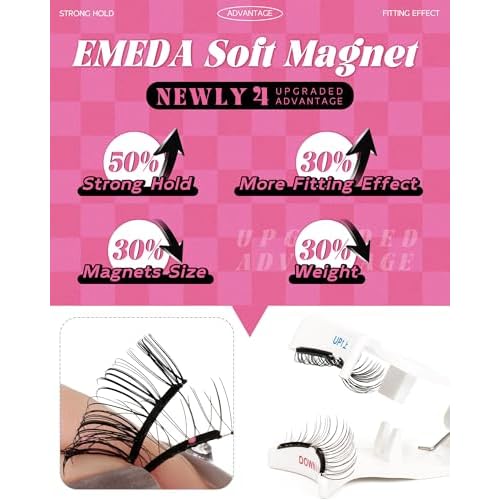 Upgrade Natural Look Soft Magnetic Eyelashes with Applicator and Lash Fixer Reusable Magnetic Eyelashes Kit, No Glue Needed Soft Magnet Lashes, Easy To Wear and Remove by EMEDA(Natural)