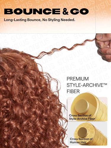 Ginger Curly Wig with Bangs - 20 Inch Synthetic Wigs for Black Women - Glueless, Natural Look