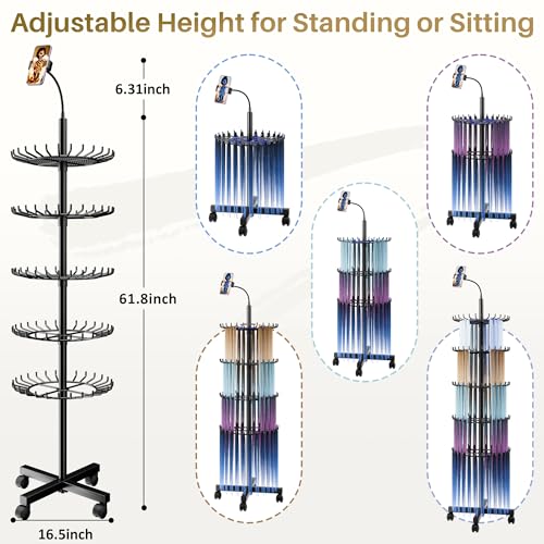 Veliditz Black Adjustable Braiding Hair Rack with 140 Pegs, Multi-Layer & Mobile