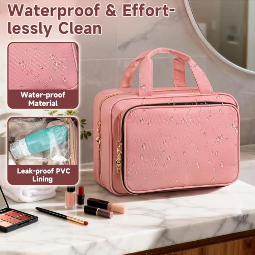 Travel Toiletry Bag for Women - Pink Medium Waterproof Hanging Organizer