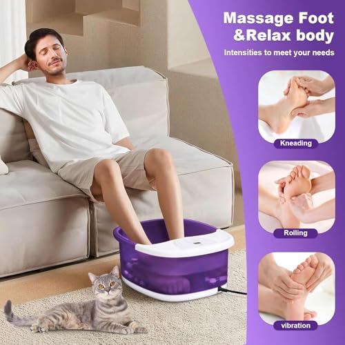 ECARBME Purple Foot Spa Bath Massager with Heat, 22 Rollers, Bubbles & Vibration