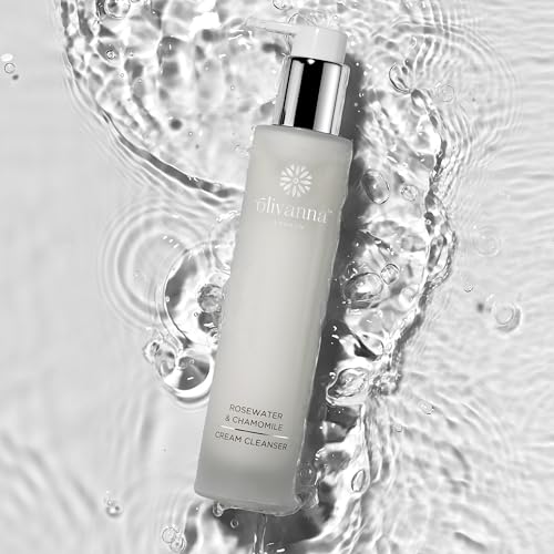 Olivanna Rosewater and Chamomile Cream Cleanser - Omega Rich Face Wash - Gentle and Hydrating without Stripping Essential Oils - 3.3 oz