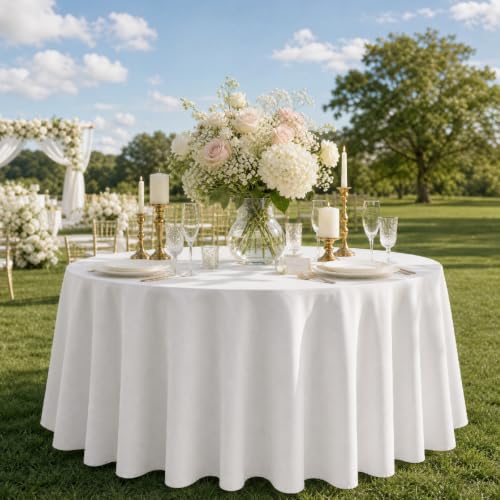 Merbuprel White 10 Pack 120 Inch Round Tablecloth for 48-72 Inch Tables