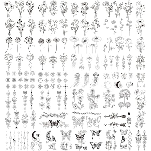 Cerlaza 100 Sheets Temporary Tattoos for Women Adult, 420 Mixed Styles Tiny Branch Fake Tattoo Stickers that Look Real and Last Long, Christmas Decoration Realistic Henna for Girl Body Art Sticker