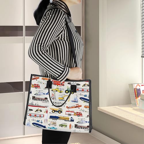 LEVLO Transport ABC Canvas Tote Bag Vehicle Alphabet Gift Transport Alphabet Shoulder Bag Car A-Z Merchandise