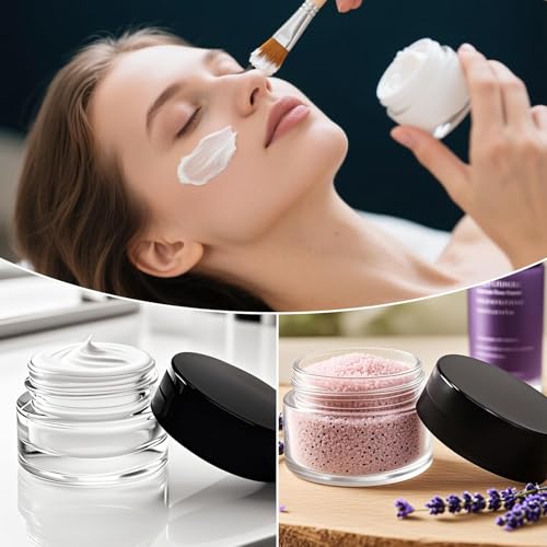 90 Pack 5ml Small Clear Jars with Black Lids, Empty Glass Cosmetic Containers with Liners Round Bulk Airtight Cream Bottle for Beauty Product Samples, Travel, Storing Lotions, Essences