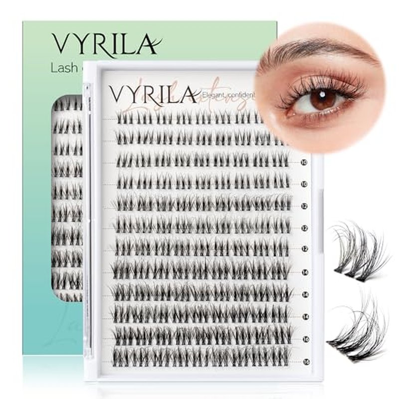 Lash Clusters 0.05mm Individual Lashes, 3D Wispy Lashes Clusters, 0.1mm Super Thin Band Resuable Natural Lashes,D Curl Faux Mink Lashes,108pcs Lash Extension (Green Soul-D-0.05-8-16mix)
