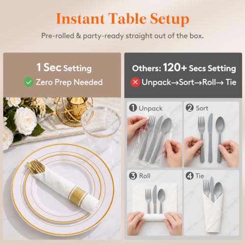 Lifewit Gold Disposable Dinnerware Set for 50 Guests - Plastic Plates & Cutlery