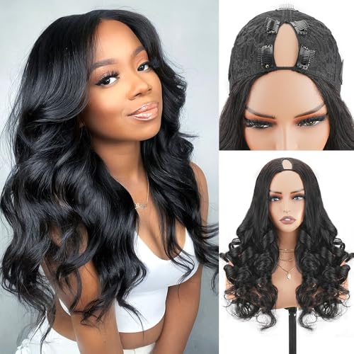 14 Inch Natural Black V Part Human Hair Wig Body Wave 180% Density Glueless, Beginner Friendly