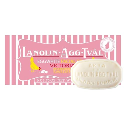 VICTORIA Swedish Egg White Facial Soap, 3-in-1 Gentle Daily Cleanser, Enriched with Rosehip & Rose Water, for Dry & Sensitive Skin, 50g x 6 (box of 6)