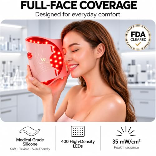 WAYCOM Pink Red Light Therapy Mask 850nm NIR + 660nm Red FDA-Cleared Face Mask