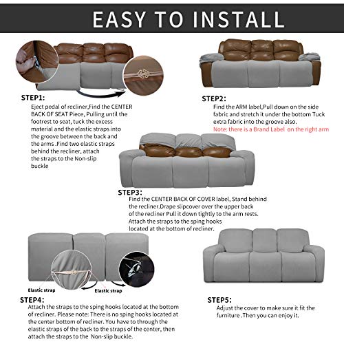 Easy-Going 8-Piece Recliner Couch Slipcover - Light Gray, Fits 60-82 Inch