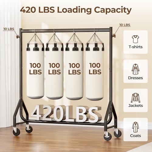 HYSEYY Heavy Duty Black Clothes Rack 48 Inch Rolling Garment Organizer