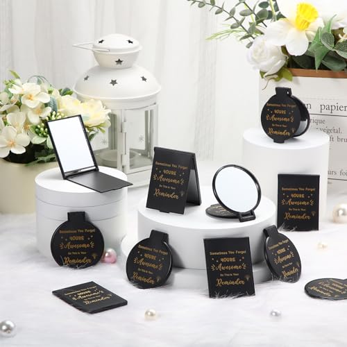 Inspirational Compact Mirrors Bulk Set with Gift Bags – 48 Pcs Portable Makeup Mirrors for Women
