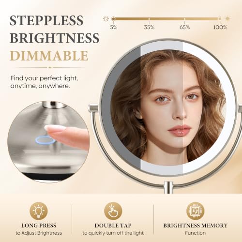 SANFANGIE 9-inch Brushed Nickel Lighted Makeup Mirror with 20X Magnification