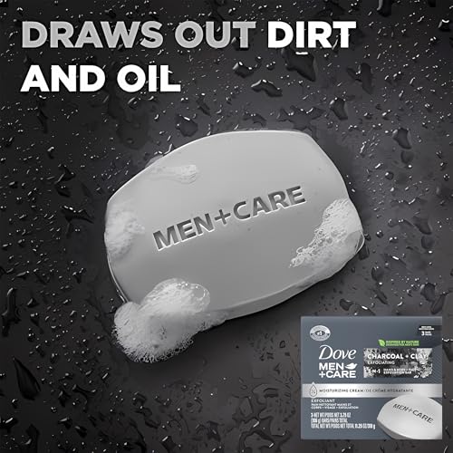 Dove Men + Care Bar Soap Charcoal Clay, 12 Count, 3 in 1 Body Face and Hand Exfoliating, Purifying Bar Soaps for Men, Plant Based with Essential Oils, Moisturizes Dry Skin, Clean Scent, 3.75 oz. Each