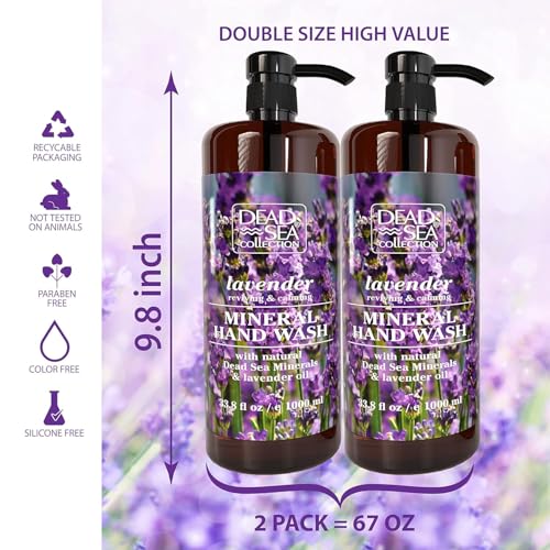 Lavender Dead Sea Hand Soap Pump - Moisturizing Liquid with Minerals, 67.6 Fl Oz (Pack of 2, 33.8 Fl Oz Each)