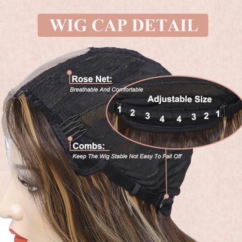 Brown Highlight Wigs for Women 26 Inch Long Wavy Glueless Hairpiece - Variation of 26 Inch / Brown Highlight
