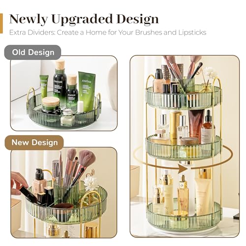 Gem Green 3-Tier Rotating Makeup Organizer for Vanity & Perfume Storage