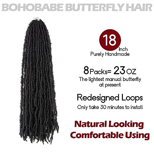 Butterfly Locs Crochet Hair for Black Women 18 Inch - 8 Pack, Color 1B