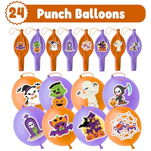 72 PCS Halloween Party Favors ? 48 Pre-Cut Temporary Tattoos & 24 Halloween Punch Balloons Trick or Treat Themed Birthday Party Decorations Supplies Favors Gifts, Goodie Bag Fillers, Classroom Rewards
