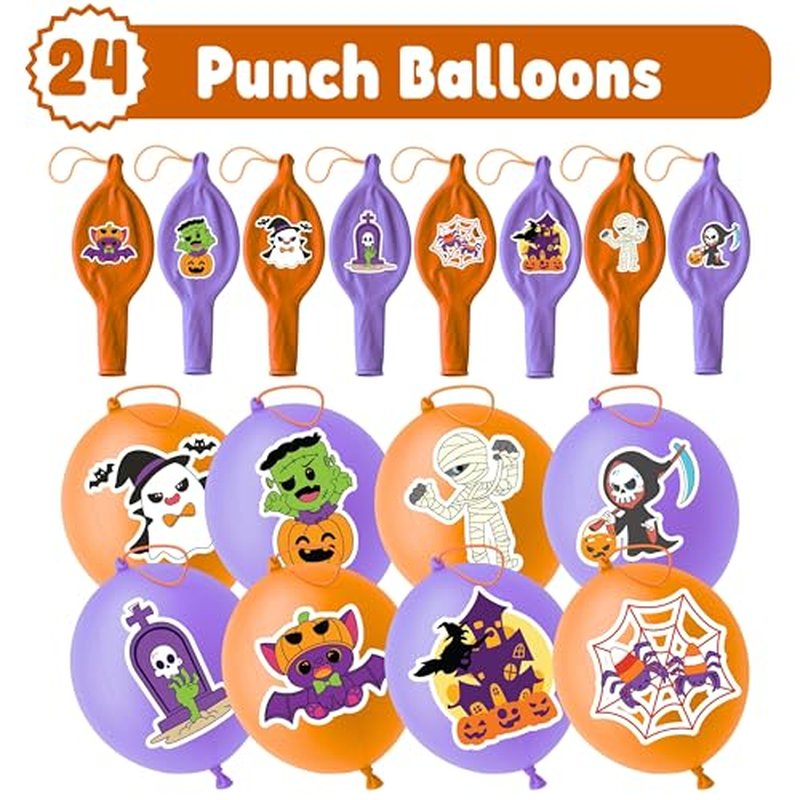 72 PCS Halloween Party Favors ? 48 Pre-Cut Temporary Tattoos & 24 Halloween Punch Balloons Trick or Treat Themed Birthday Party Decorations Supplies Favors Gifts, Goodie Bag Fillers, Classroom Rewards