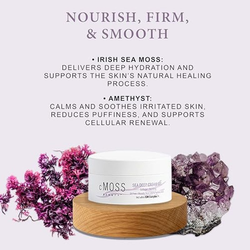 Collagen Boosting Sea Moss Cream Gel for Radiant Plump Glass Skin ? Deep Hydration, Smooth Fine Lines with Glycolic Acid, Hyaluronic Acid & Vitamins A,C,E ? Anti-Aging Lightweight All Skin Types