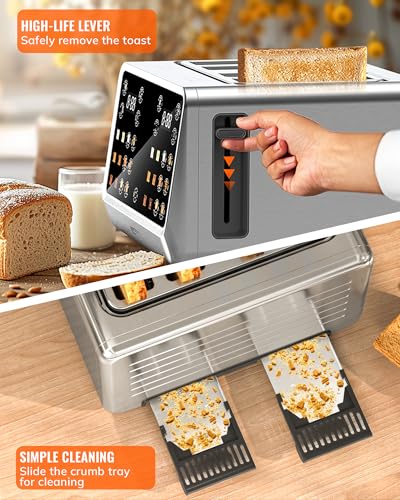 Keenstone 4-Slice Stainless Steel Digital Toaster with Touchscreen, Memory & Wide Slots