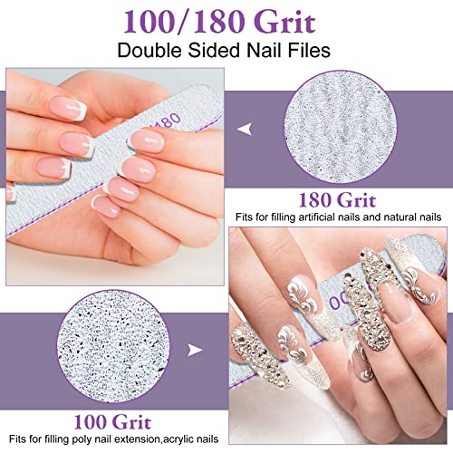 100/180 Grit Nail Files Bulk 200 Pcs Emery Boards for Acrylic Nails - Double Sided