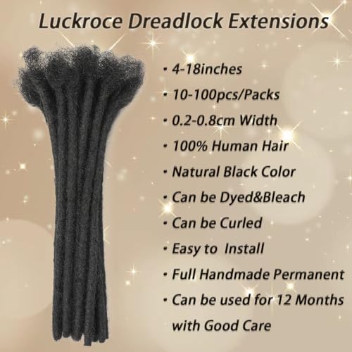 Human Hair Loc Extensions 16 Inches Dreadlock Extensions 10 Strands - Natural Black, 0.2cm, Variation 16inch/10strands / 0.2cm #1B
